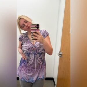 Purple Paisley Boho V-Neck Dress
